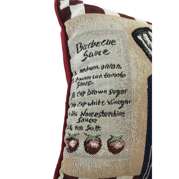 Summer BBQ Throw Pillow Red White Checkered Edges Menu Sauce Condiments Mitt - Picture 5 of 9